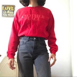 Red crew neck fleece sweater